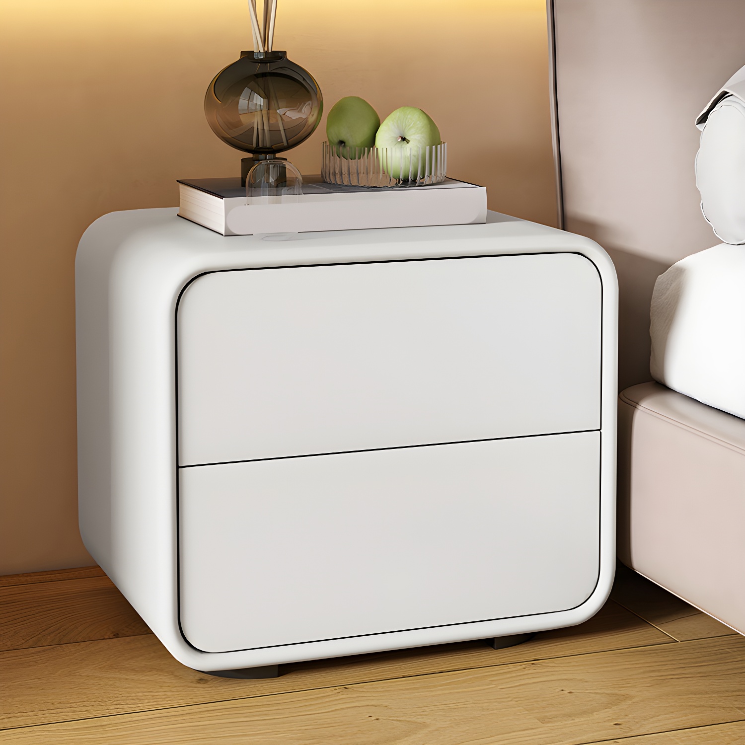 Contemporary Style 2 Drawer Night Table Solid Wood Frame Leather Nightstand - image 9