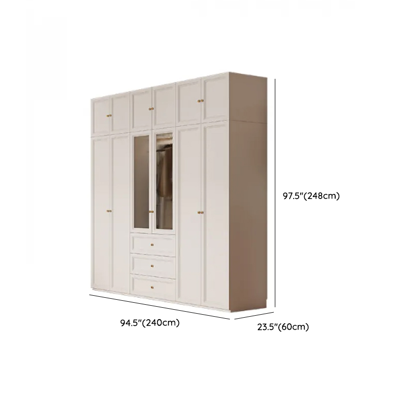White Minimalist Manufactured Wood Wardrobe Closet with Soft Close Drawer, Interior Shelves, and Clothing Rod - image 14