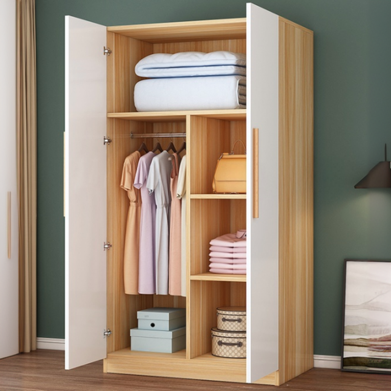 Minimalist Manufactured Wood Wardrobe Closet with Interior Shelves and Clothing Rod
