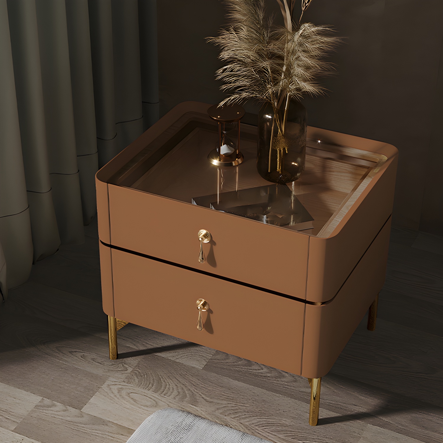 Glam 2-Drawer Nightstand Glass Top 19 Inch H Legs Included Night Table - image 17