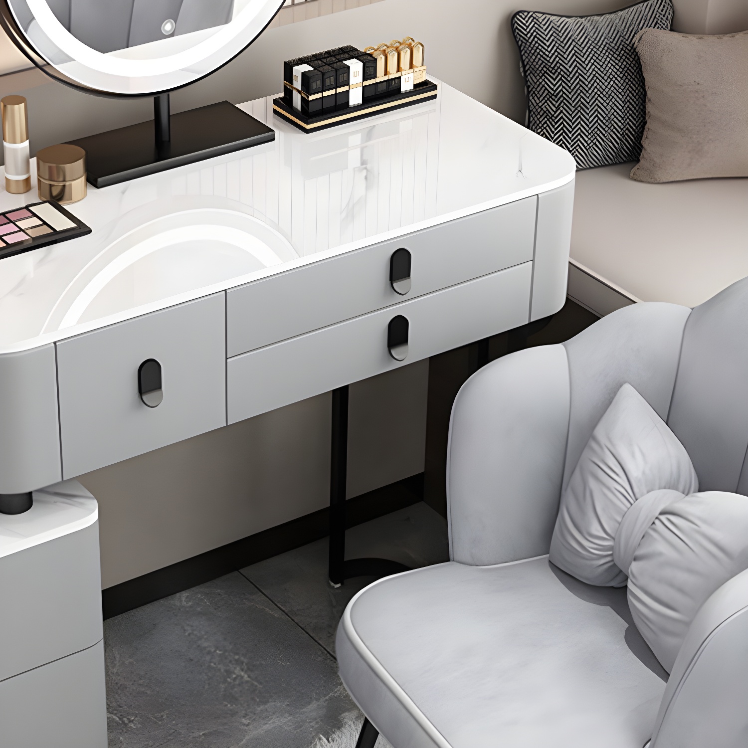 Glass Top Makeup Vanity Desk Lighted Mirror Makeup Vanity Set - image 12