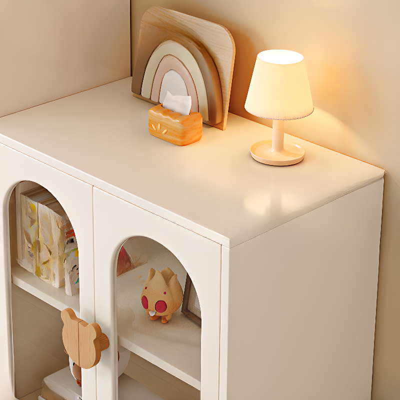 Modern Rectangular Utility Cabinet with Closet, Manufactured Wood Countertop, Glass-panel Door, White/Natural Top - image 8