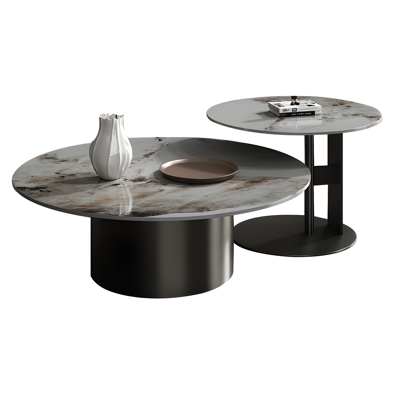 Slate Coffee Table Round Nesting Coffee Table Set with Pedestal Legs - image 7