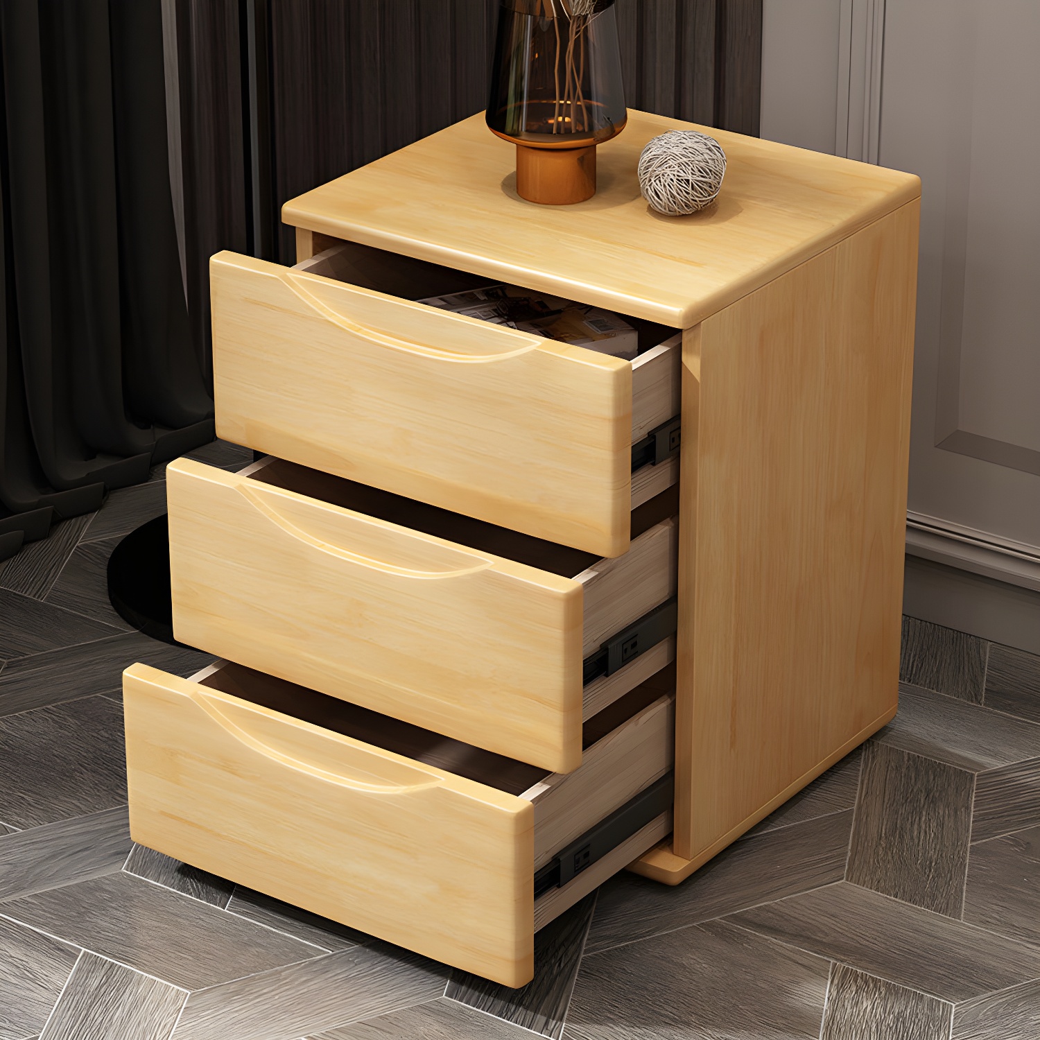 3 Drawers Contemporary Accent Table Nightstand Antique Finish Nightstand - image 7