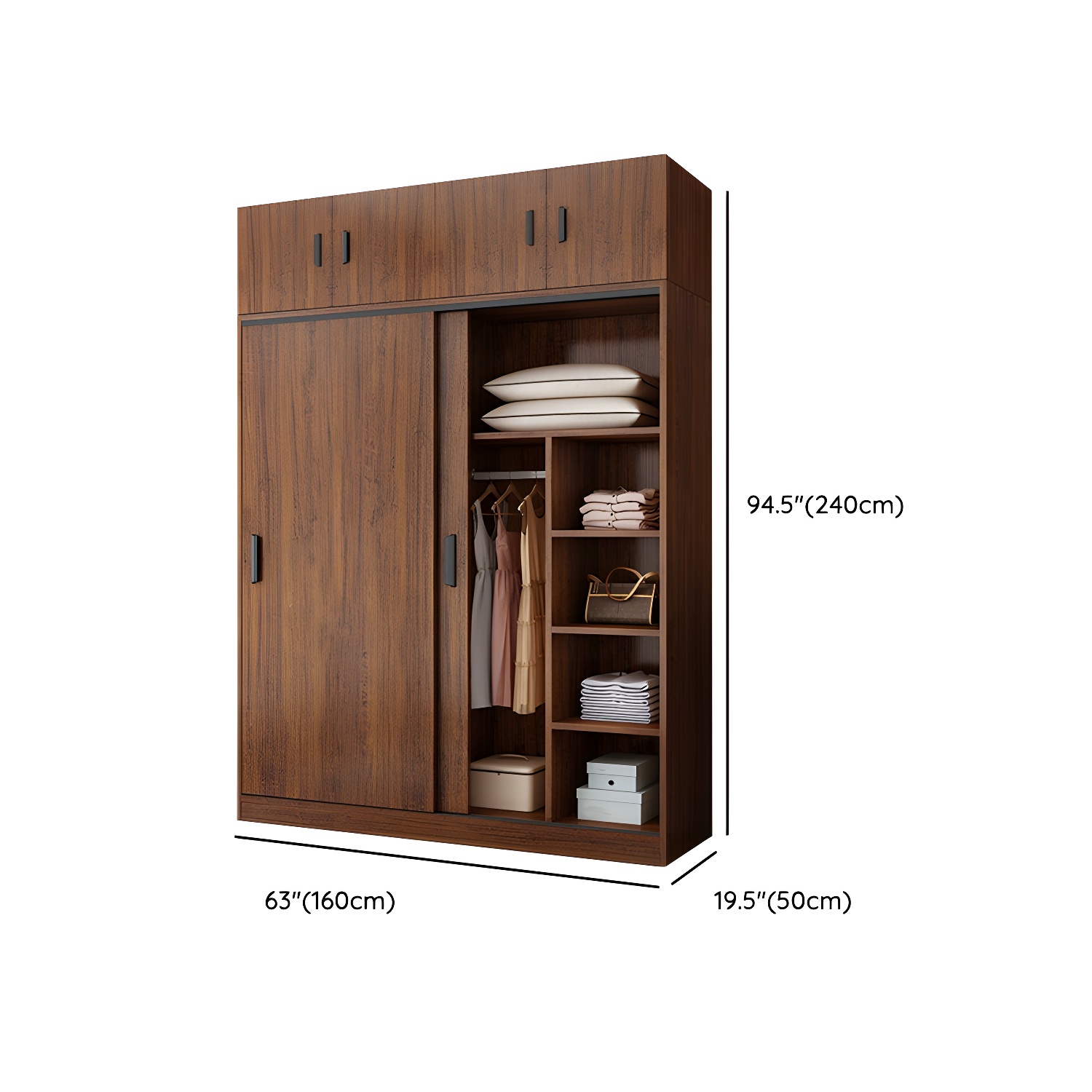 Contemporary Brown Wood Wardrobe Armoire with Clothing Rod & Shelves - image 20