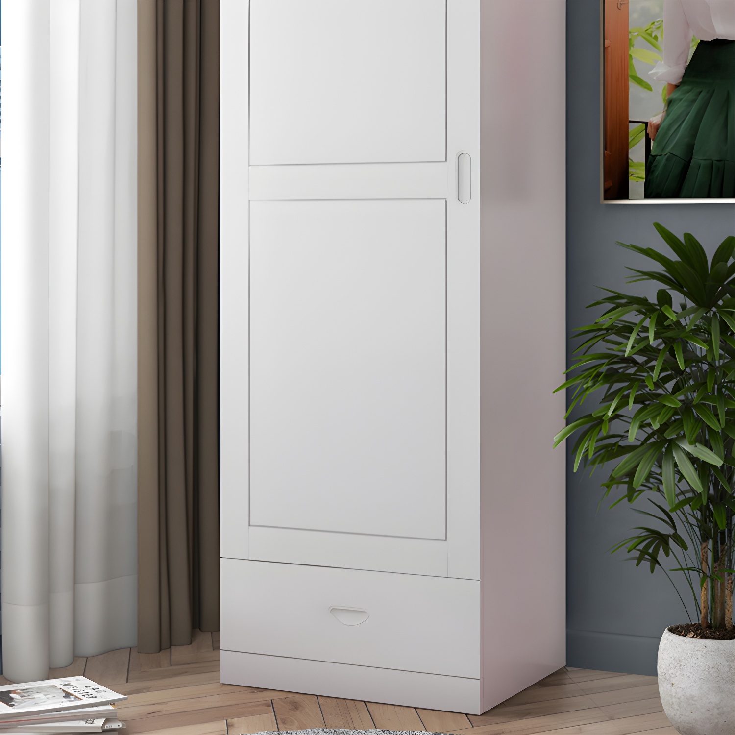 Traditional Wardrobe Cabinet Hinged Rubberwood Wardrobe Armoire - image 7