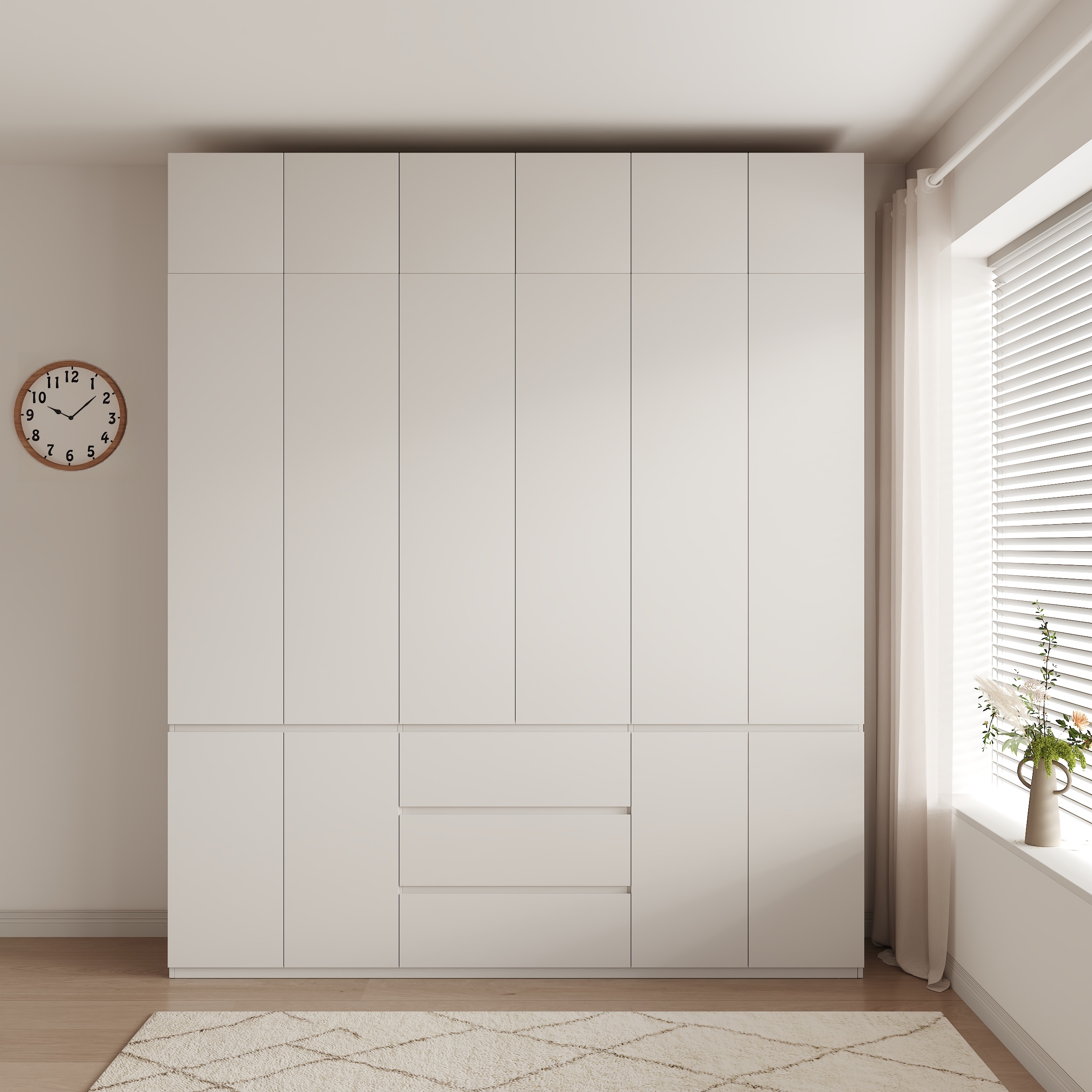 White Modish Manufactured Wood Armoire Cabinet with Soft Close Drawer, Soft Close Door, Interior Shelves, and Clothing Rod