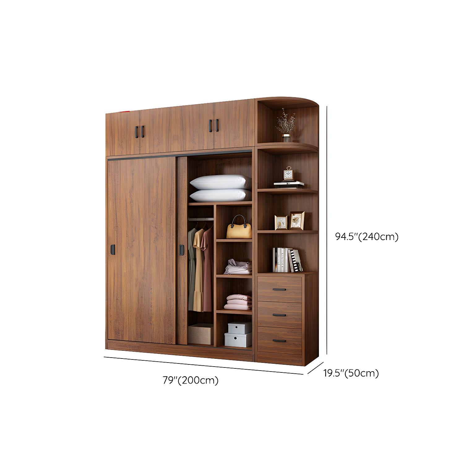 Modern Wooden Wardrobe Armoire with 3 Clothing Rods and Interior Shelves - image 12