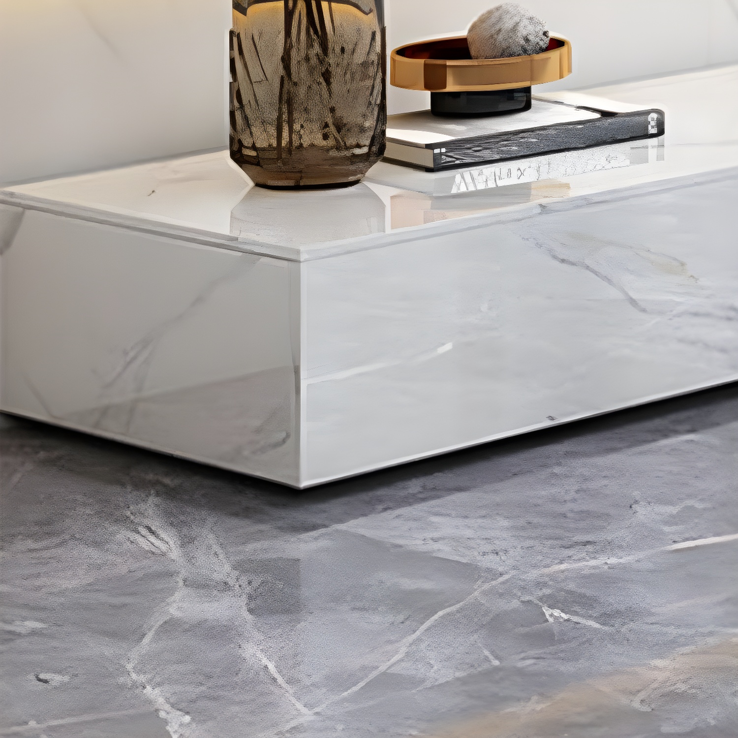 Stone TV Stand Modern TV Console with 6 Drawers Included, White - image 7