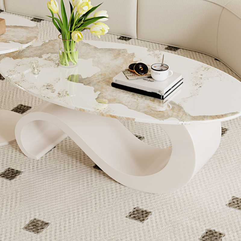 Simple Rock Coffee Table Chalk Scratch-proofed with Oblong/Circular Tabletop & Abstract/Stump Base for Foyer - image 7