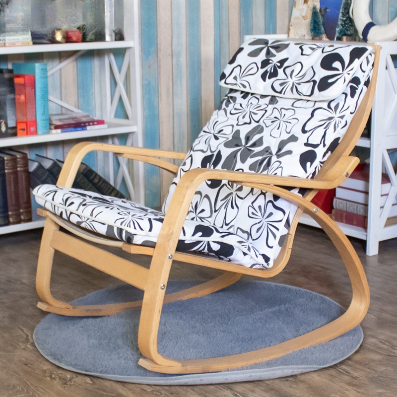 Ergonomic Natural Wood Rocking Armchair with Rear Back, Stationary - image 6