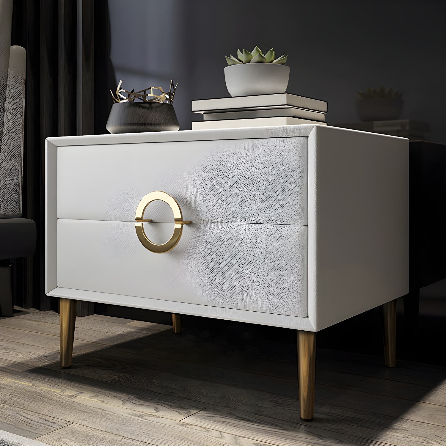 Glam Style Solid Wood Two Drawers Nightstand with Legs for Bedroom - image 22