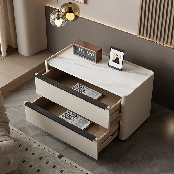 Modern Faux Leather Drawer Storage Nightstand in Stone Finish - image 16