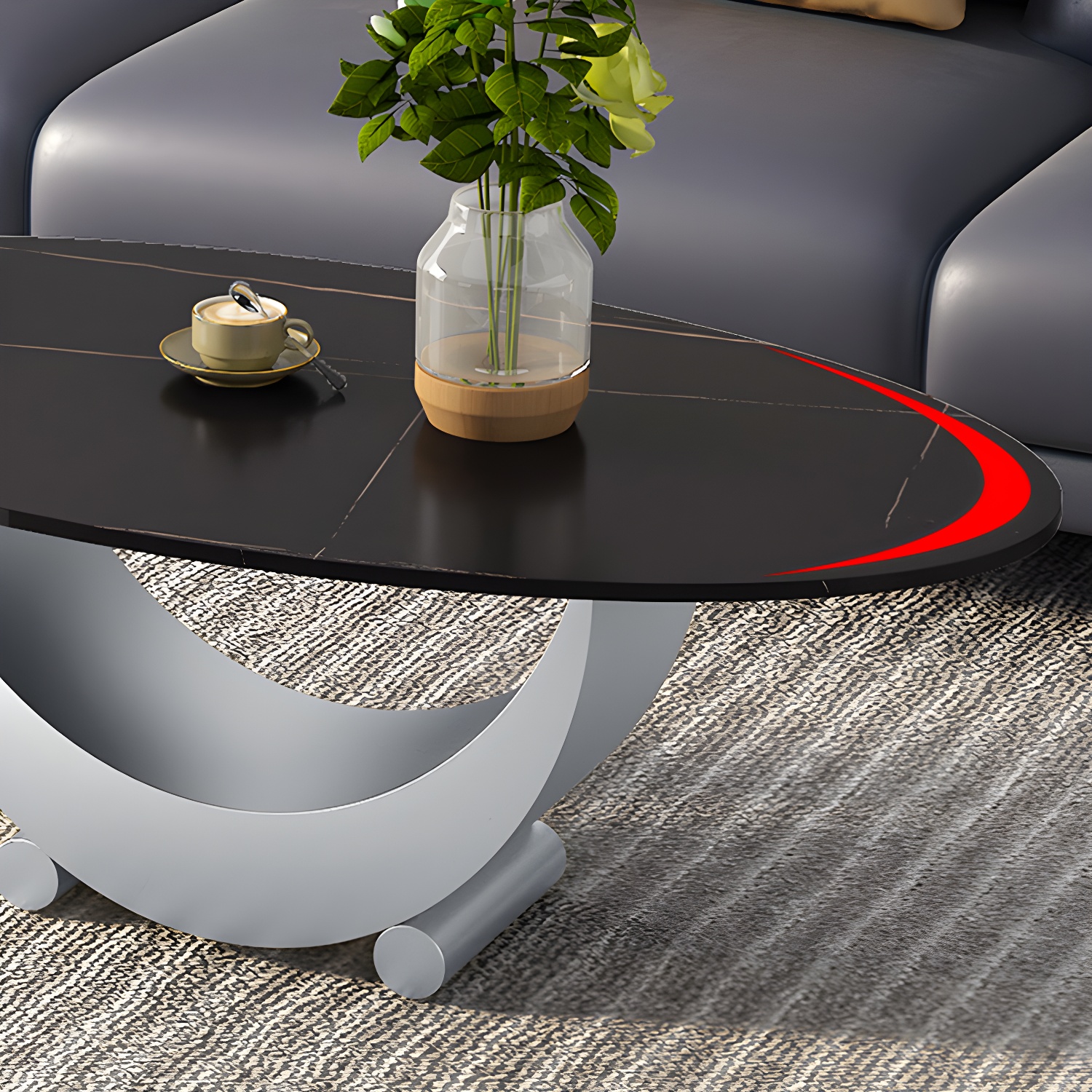 2 Piece Nesting Tables Oval Minimalist Modern Coffee Table Set - image 10
