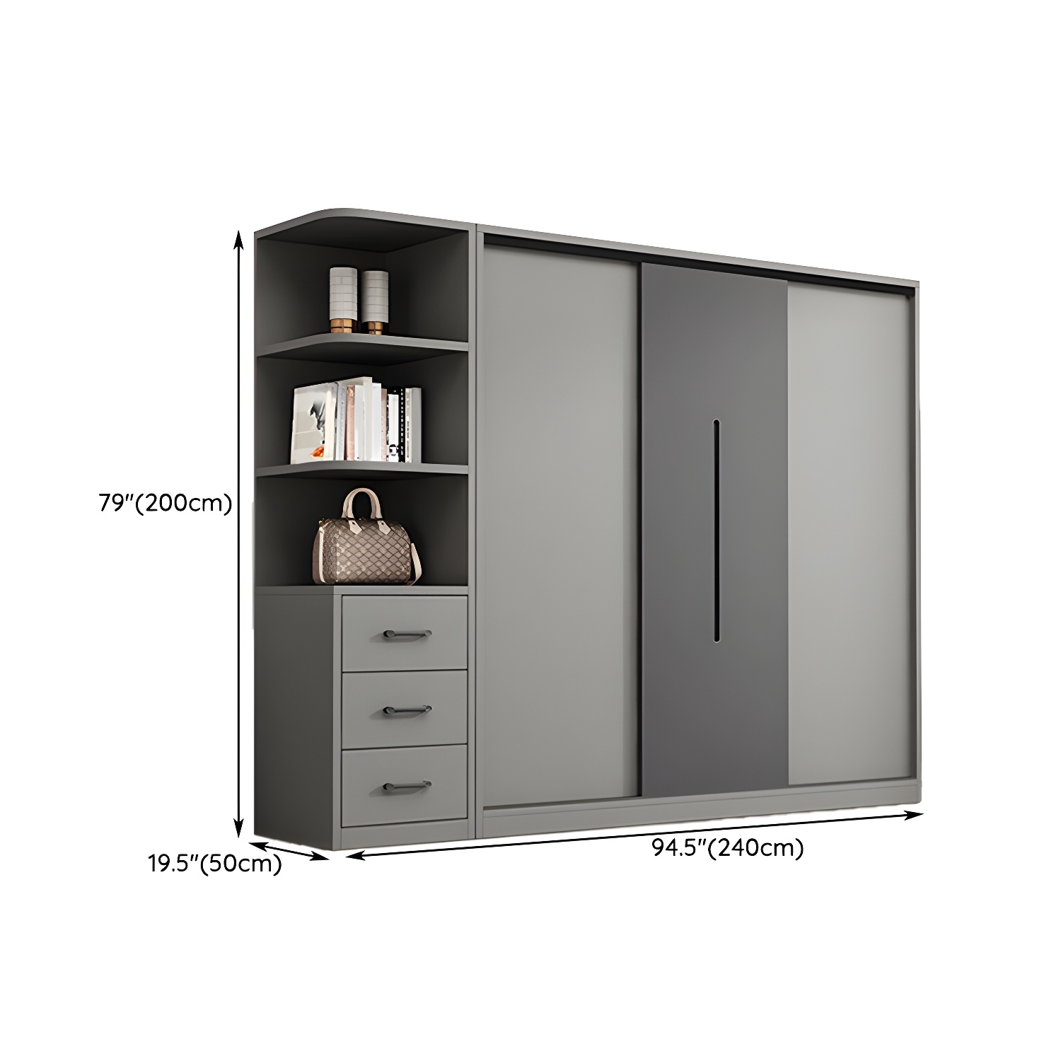 Contemporary Wood Grey Cloth Rod Included Wardrobe with Shelves - image 27