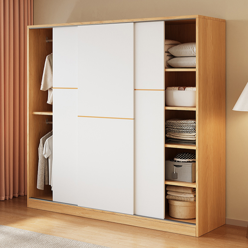 White Minimalist Manufactured Wood Independent Wardrobe Closet with Soft Close Door, Interior Shelves, and Clothing Rod