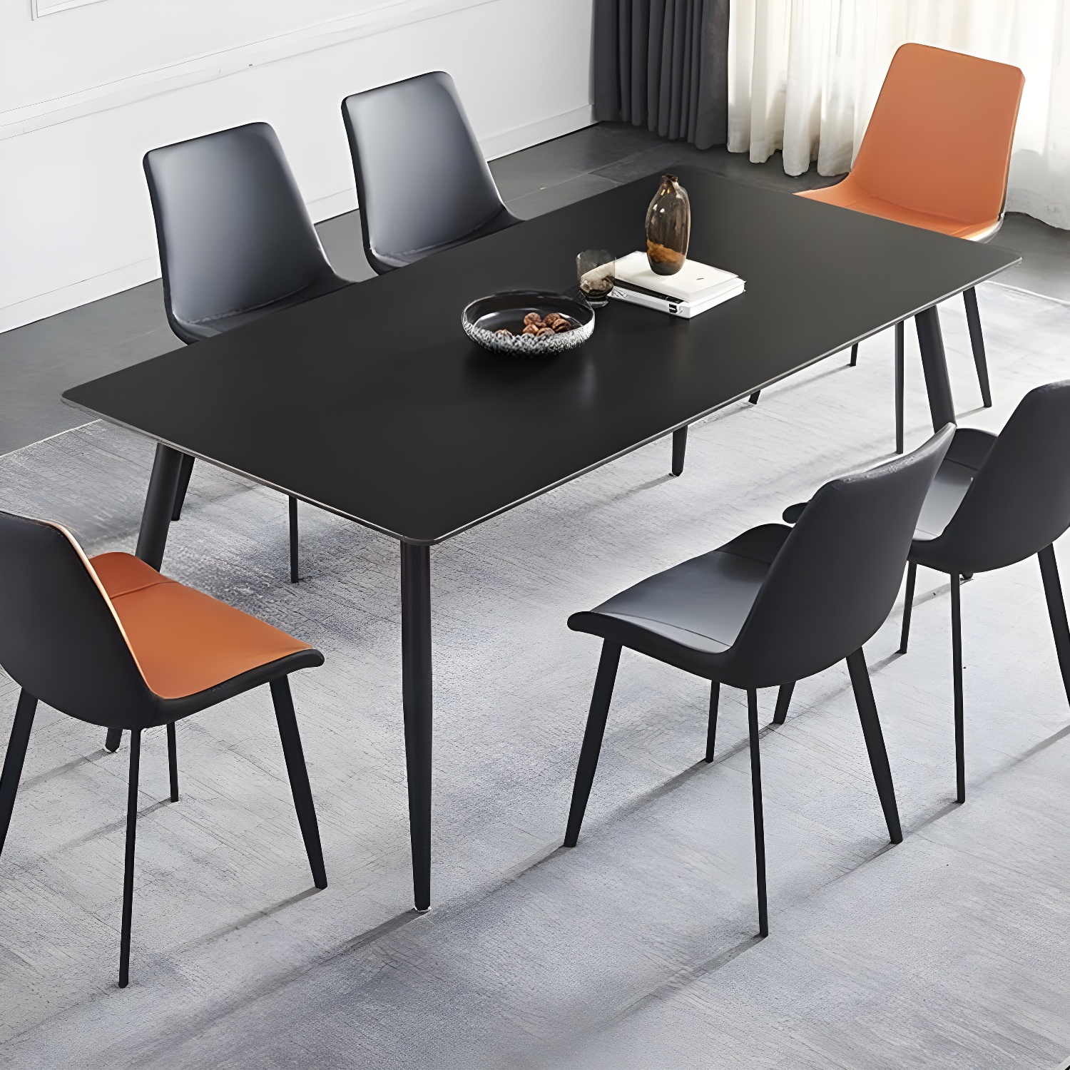 Modern Scratch-Resistant Stone Top Black Metal Base Kitchen Table - image 3