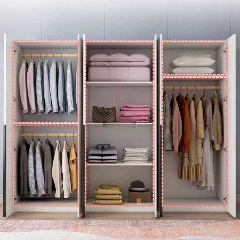 Chalk Modern Simple Style Composite Wood Wardrobe Closet with Soft Close Door, Interior Shelves, and Clothing Rod