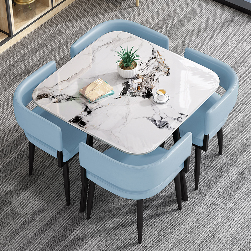 Circular Dining Table Set with a Slate Tabletop in White/Gray/Coal, Back and Cushion Chair for Dining Table for 4 in a Simple Style - image 8