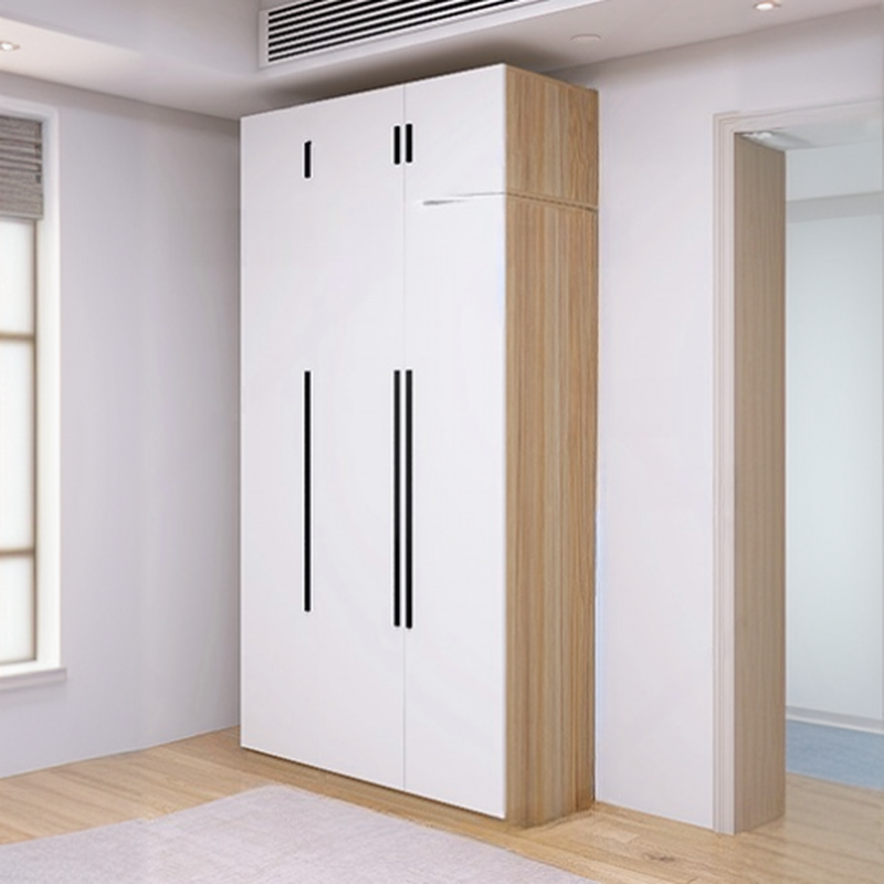 Natural Finish Modish Composite Wood Wardrobe with Soft Close Drawer, Soft Close Door, Interior Shelves, and Hanging Rod