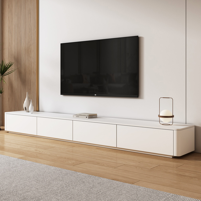 Ivory Rectangular Wall-supported TV Stand with 6 Drawers/5 Drawers
