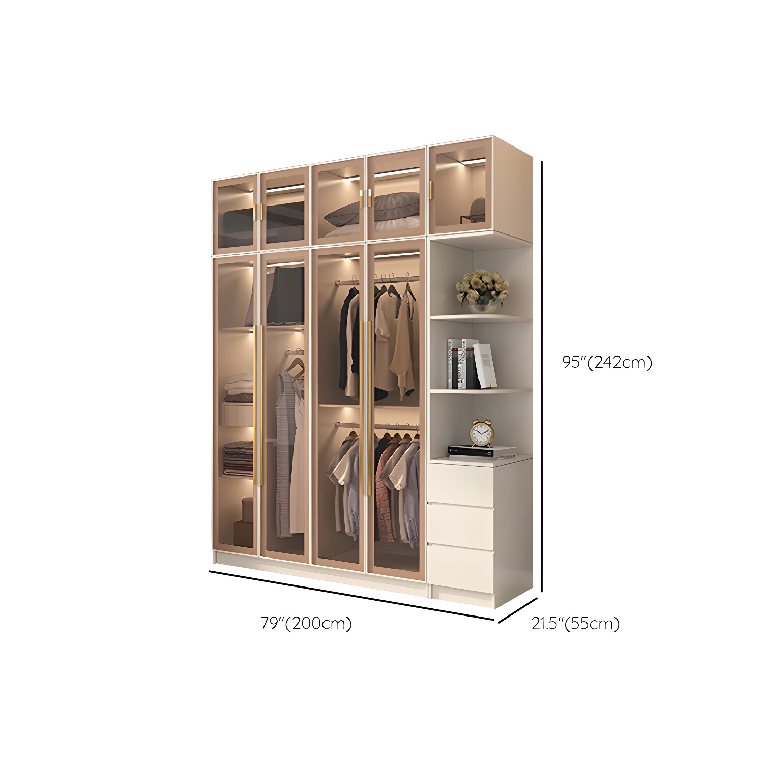 Glass and Wood Wardrobe Cabinet with Shelves Modern Wardrobe Closet - image 25