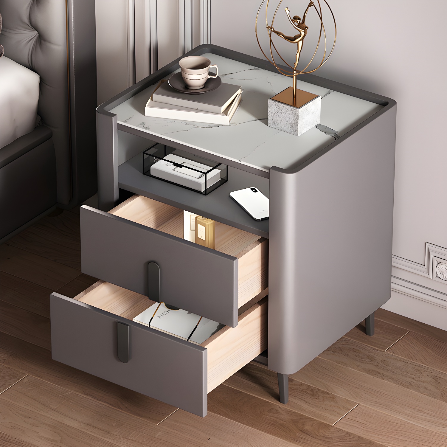 2-drawer Nightstand 21.65" Tall Lighting Station Bedside Cabinet - image 11