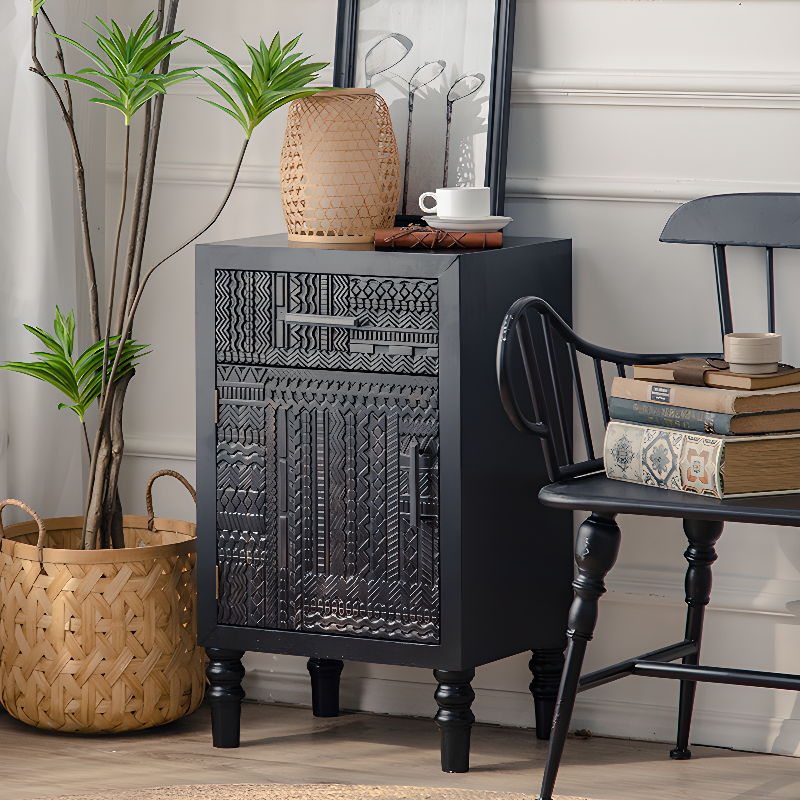 Old School Detached Natural Wood Utility Cabinet with Turned Leg for Parlor - image 4