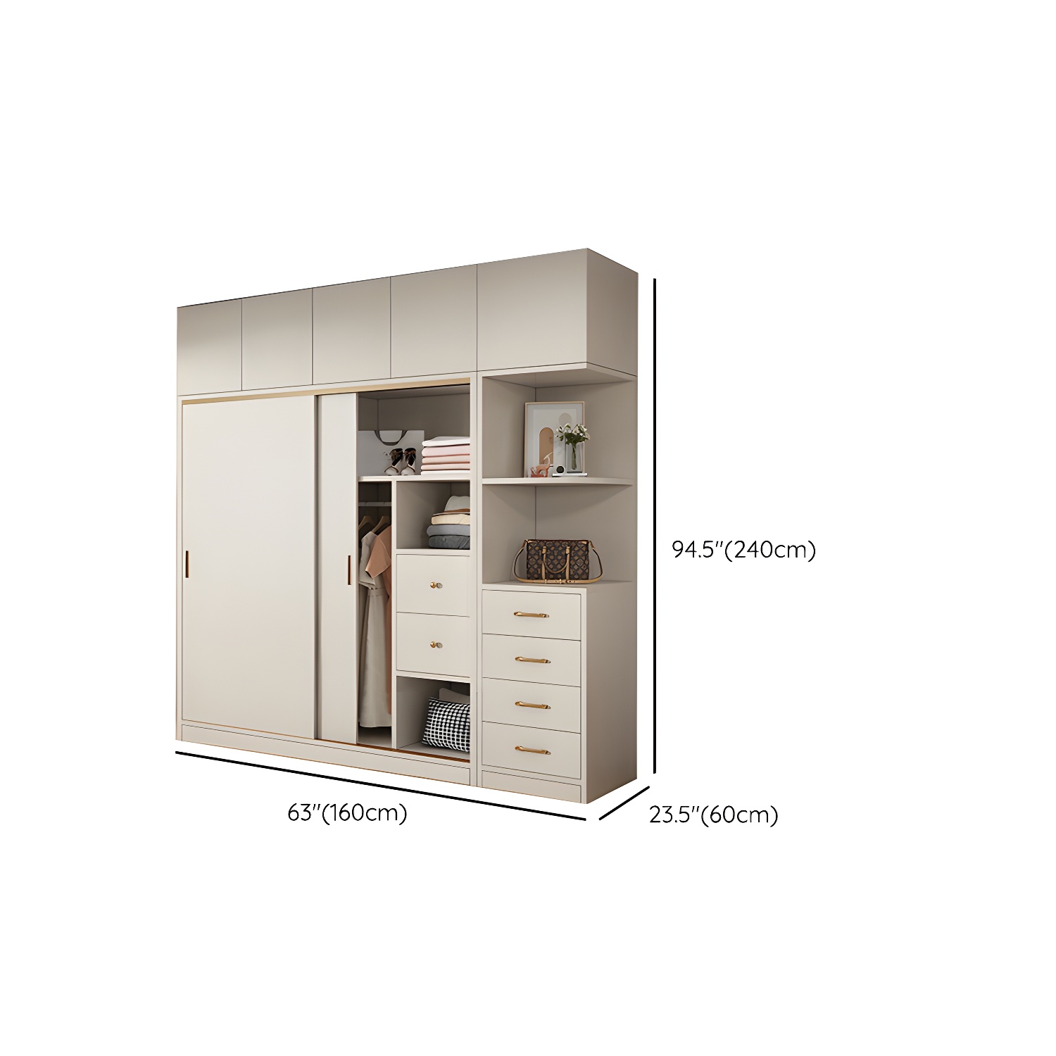 Modern White Wood Wardrobe Armoire with Sliding Doors and Soft Close Drawers - image 25