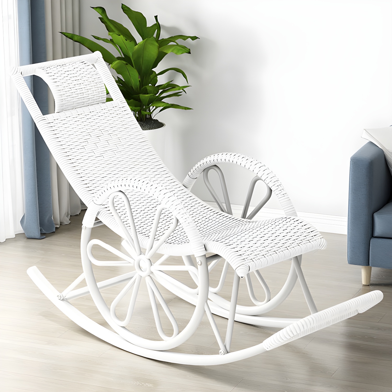 Modern Rattan Rocking Chair Woven Rope Rocker Chair for Drawing Room - image 10