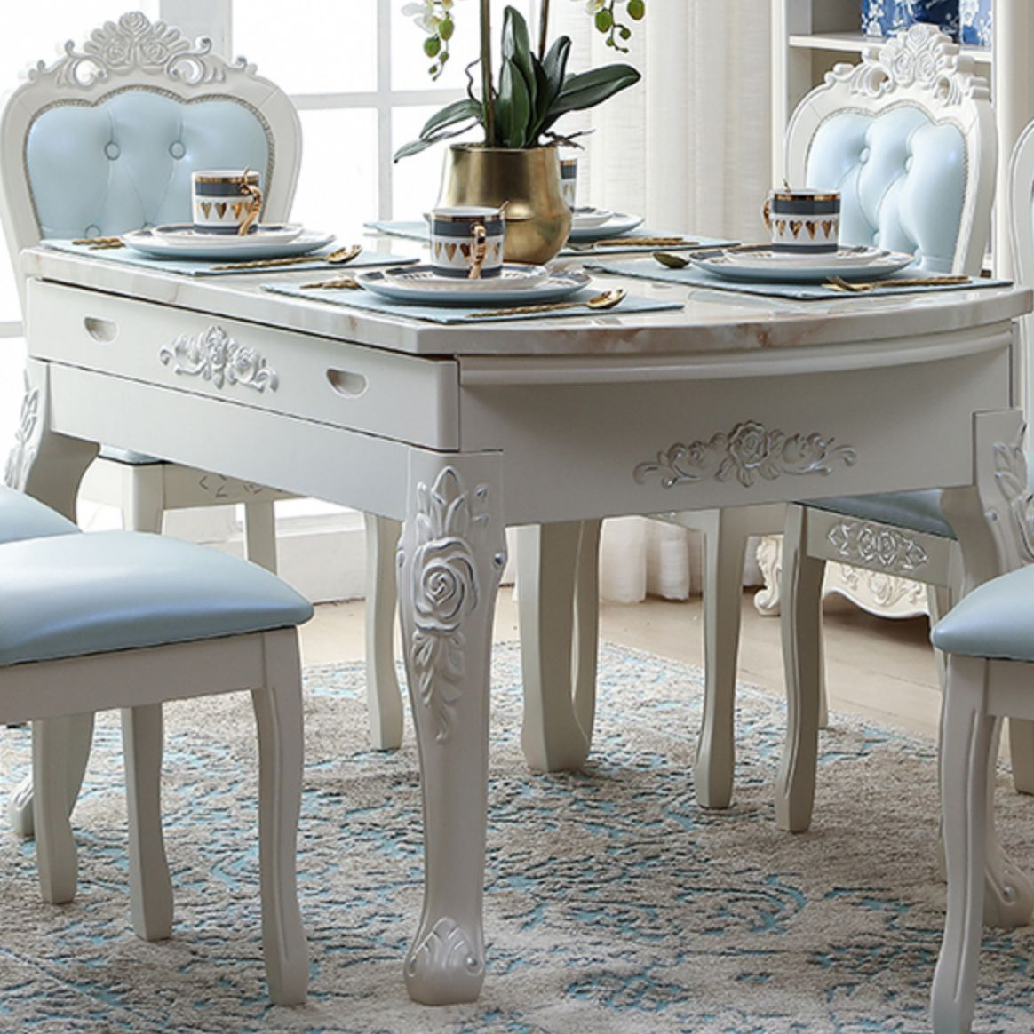 Victorian Dining Room Set Standard Height with Rectangle Top 4 Legs Base Dining Furniture - image 15