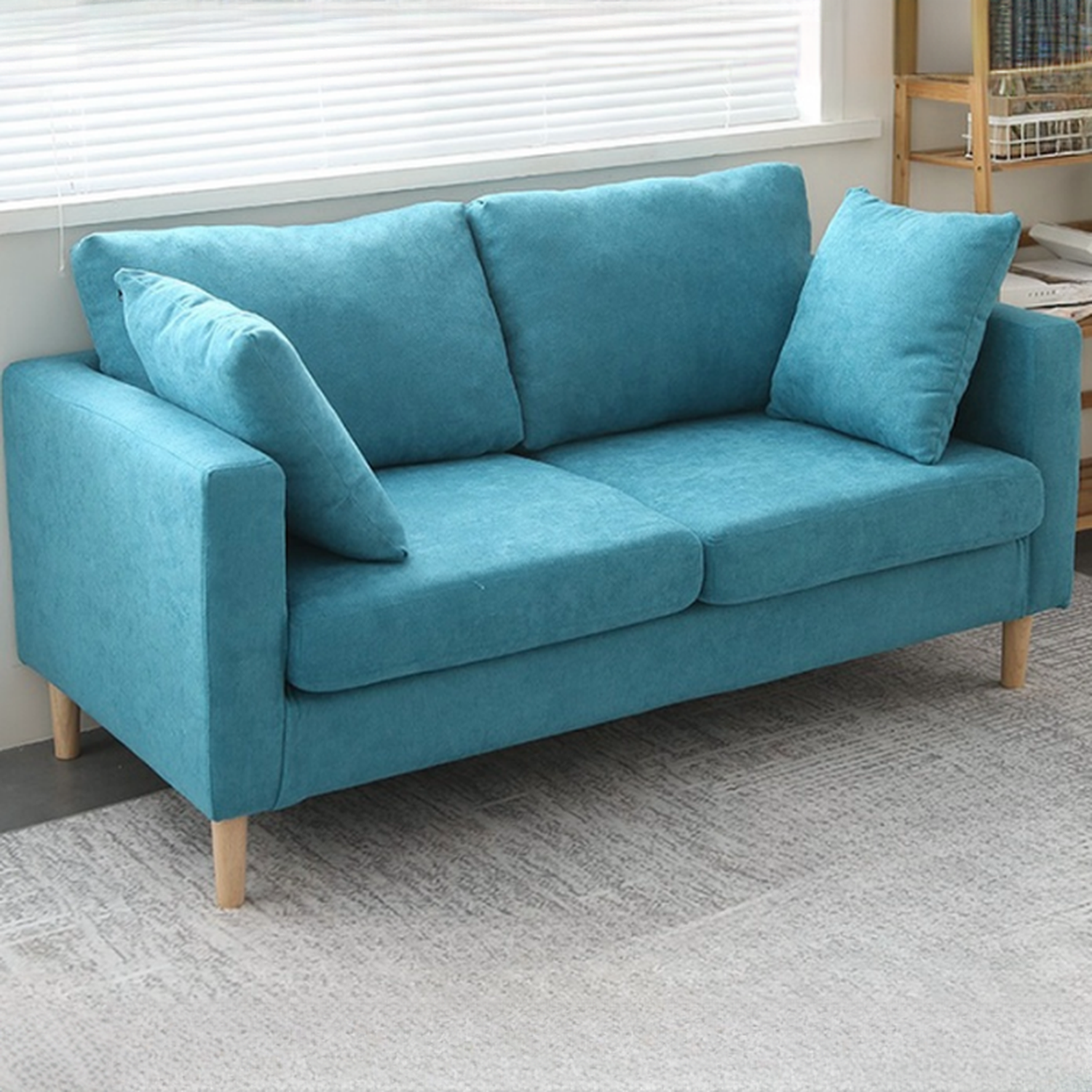 Cream/Dove Grey/Cerulean Loveseat with Slipcover, Wide Pillow Back, Receptacle and 2 Pillows - image 4