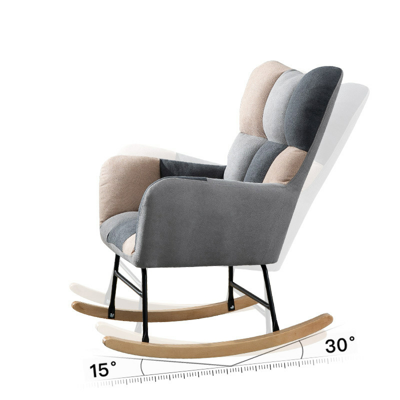 Cotton Cushioned Seat & Back Stationary Rocking Reading Chair with Flared Arm, Footstool, Wing Back & Light Wood Legs - image 19