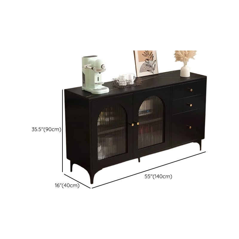 Narrow/Standard Coal Sideboard in Wood with Hutch, Glass Doors and Flexible Shelf in a Modern Style, 3 Drawers Included/Not Included - image 13