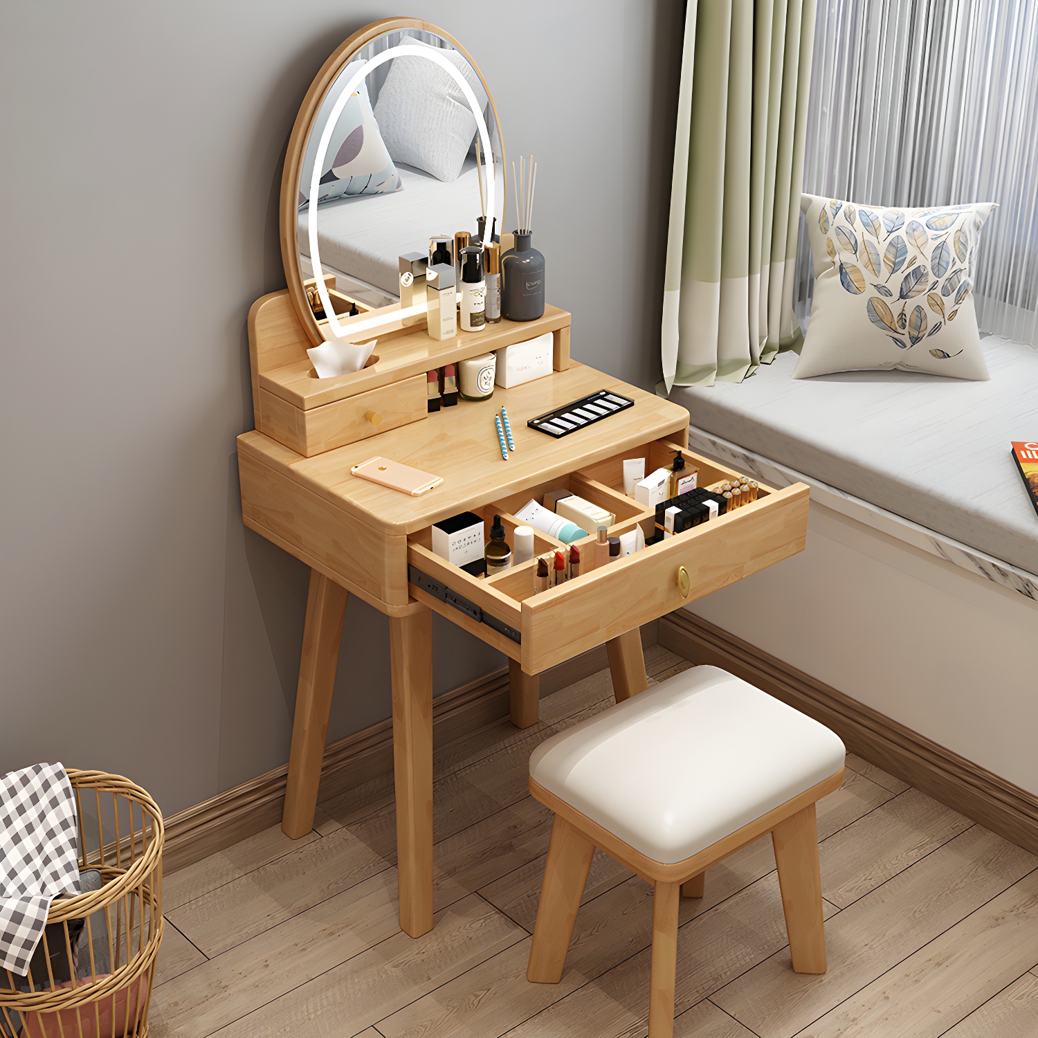 Traditions Dressing Table Bedroom Solid Wood with Drawer Mirror Make-up Vanity - image 9