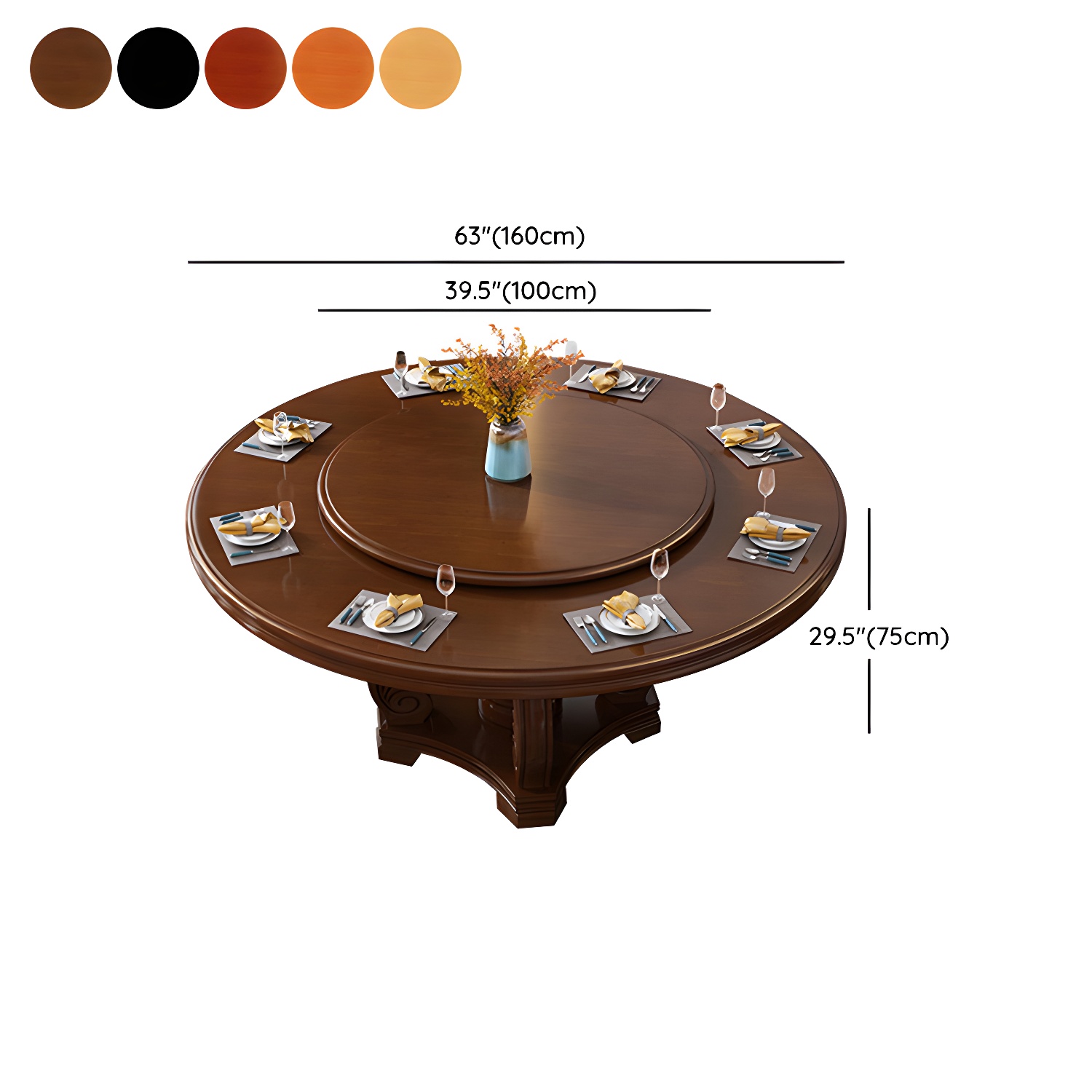 Round Solid Wood Dining Table Modern Turntable Furniture with Pedestal Base - image 22
