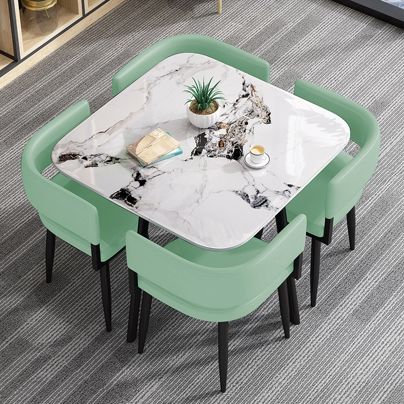 Circular Dining Table Set with a Slate Tabletop in White/Gray/Coal, Back and Cushion Chair for Dining Table for 4 in a Simple Style - image 9