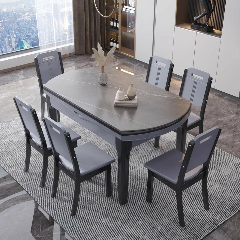 Stone Top Extendable Dining Set with Wood Legs Chairs for Home - image 3