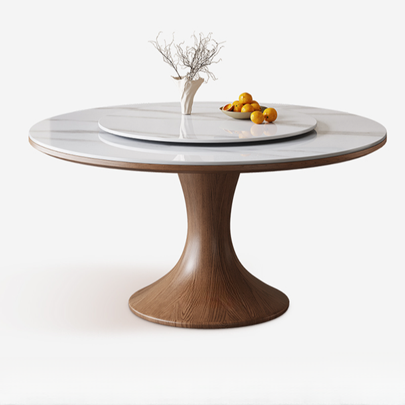 Dining Table Set with Rounded Stump Base, Fixed Table, Padded Chair, Back, 5-piece in White - image 3