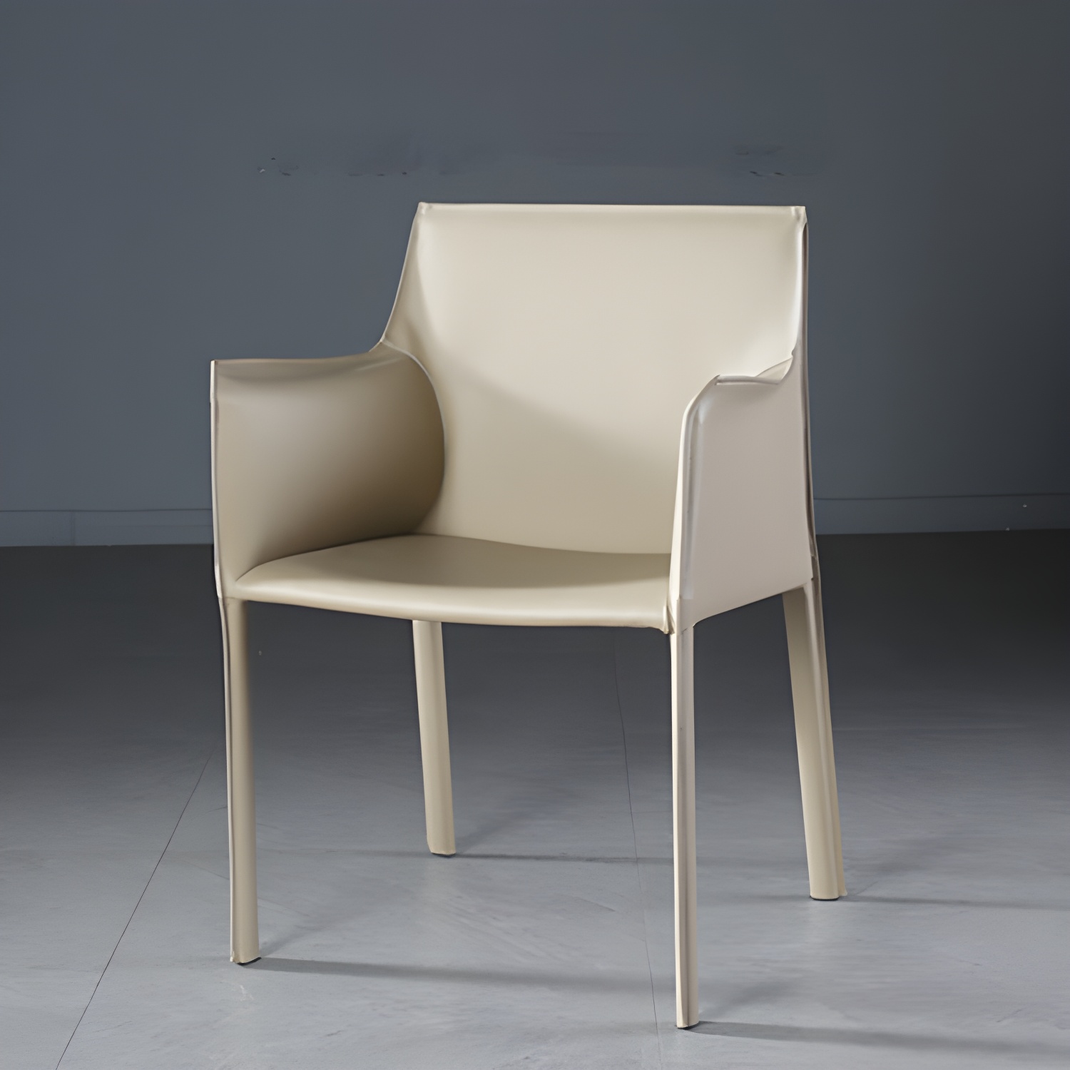 Designer Style Home Saddle Leather Arm Chair Matte Finish Solid Back Single Dining Chair - image 6