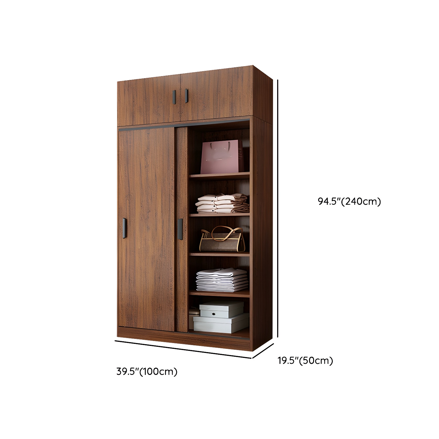 Contemporary Brown Wood Wardrobe Armoire with Clothing Rod & Shelves - image 17