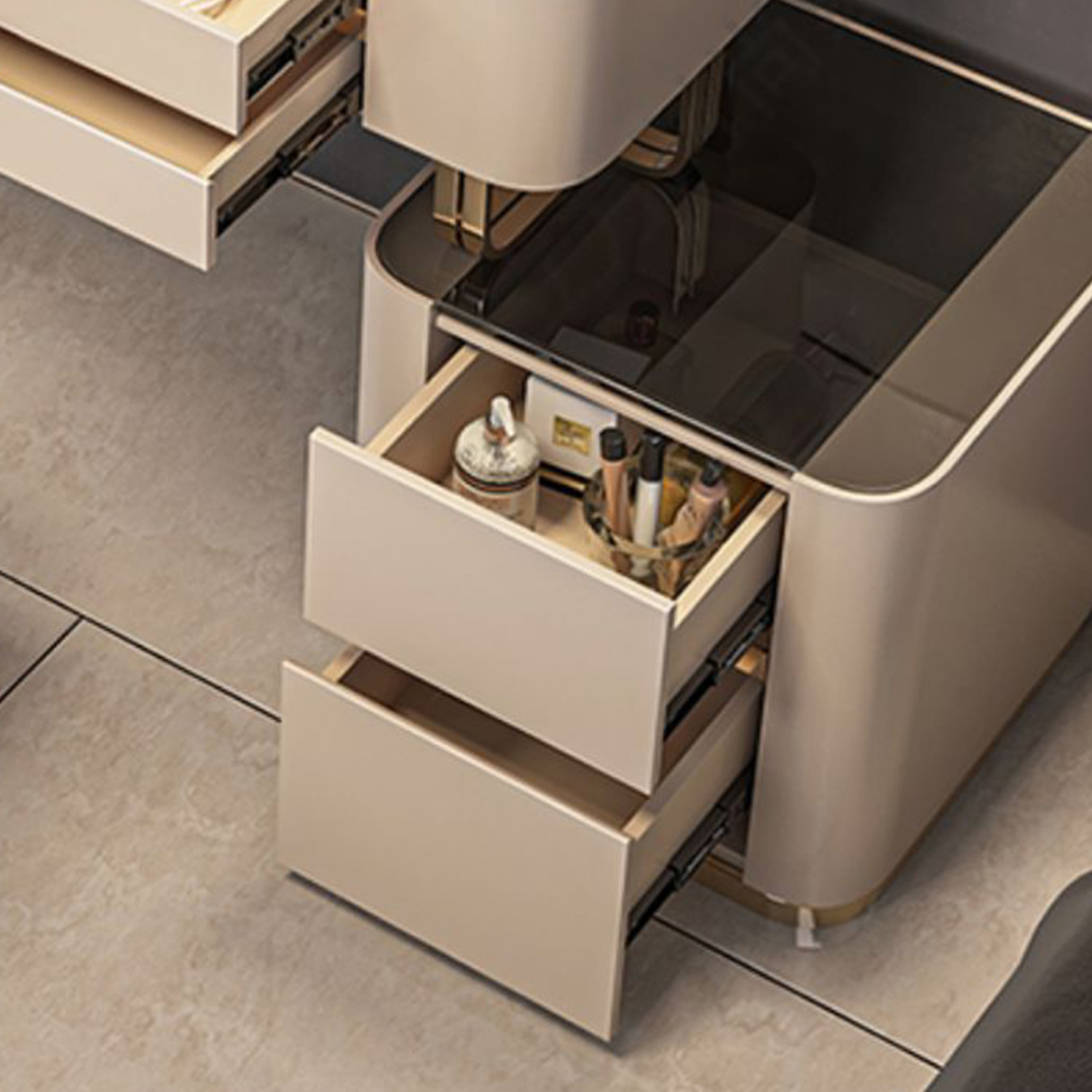Luxurious Wood and Metal Make-up Vanity 5 Drawers & Lighted Mirror Dressing Table - image 7