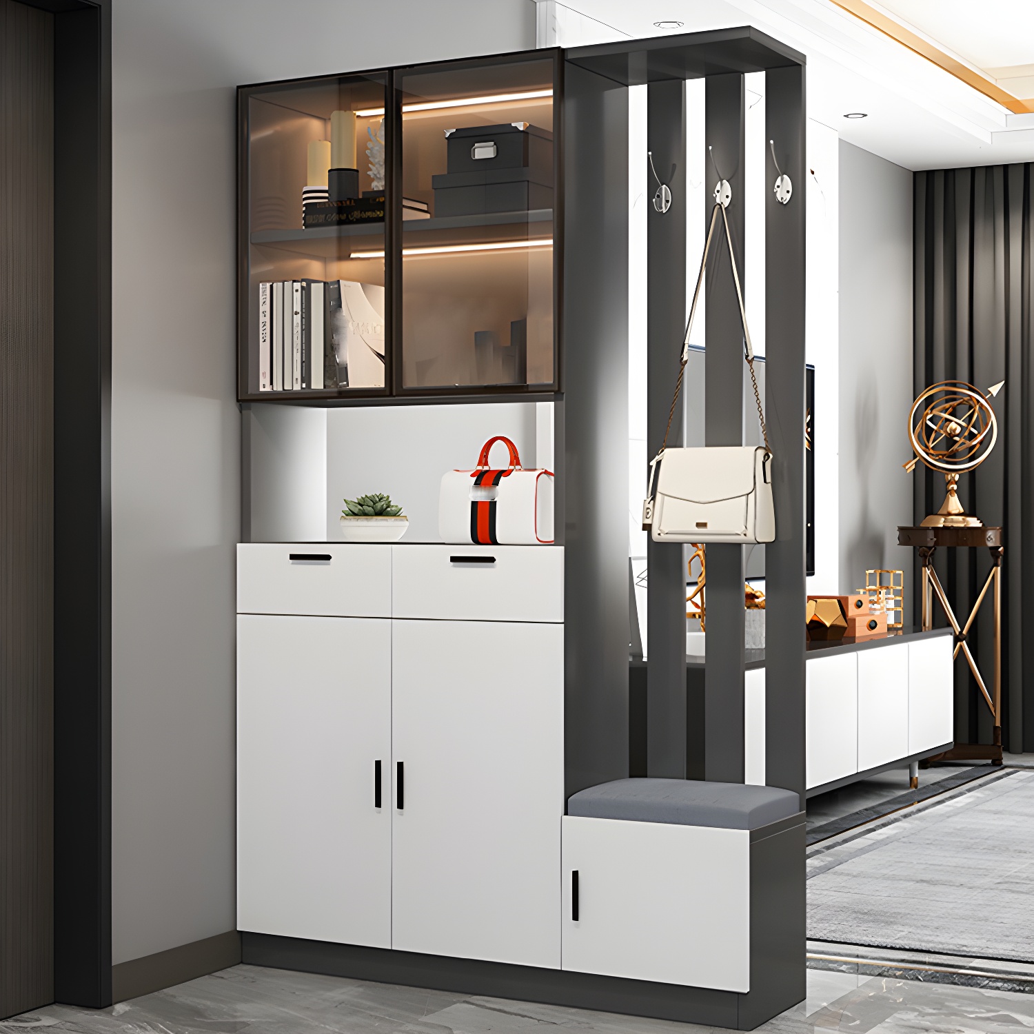 Contemporary Rectangle Wooden 11.81" Wide Accent Cabinet with Drawer - image 3