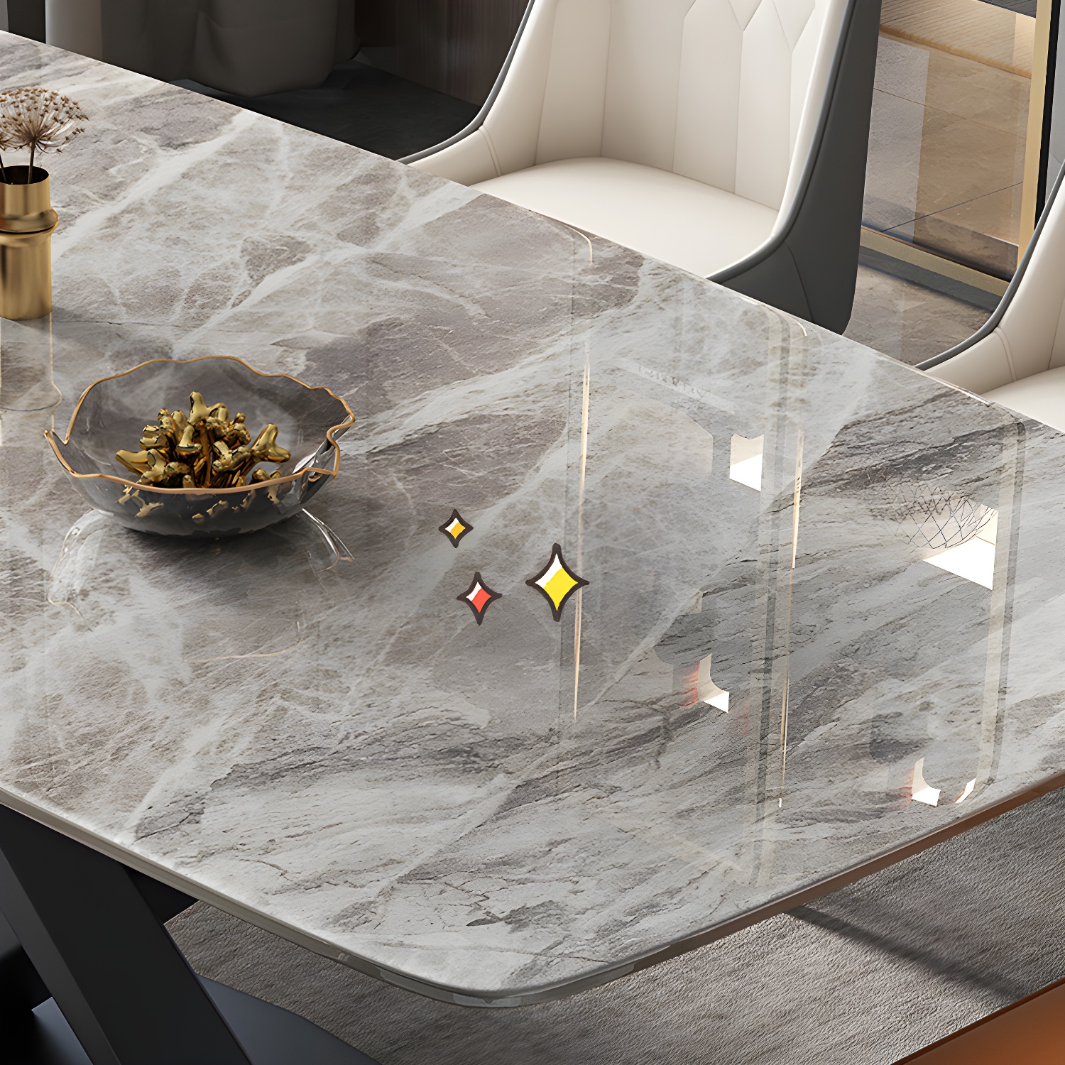 Modern 5/7-Piece Dining Set with Upholstered Chairs in Beige and Slate Table Top - image 8