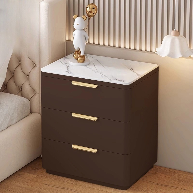 Modern 3 Drawers Nightstand with Slate Countertop and Gold Handles for Bedroom - image 3