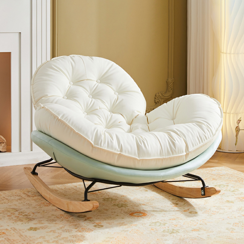 Minimalist Metal Upholstered Indoor Rocking Chair with Ottoman and Spindle Back , Recessed Arm and Natural Wood Finish - image 18