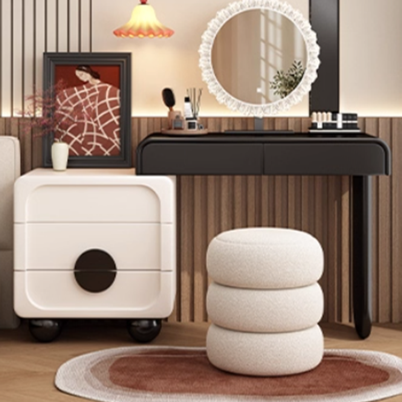 Large/Standard Vanity Set in White with 5 Drawers, Mirror Lights, Seat, Lighting, and Scalable Design