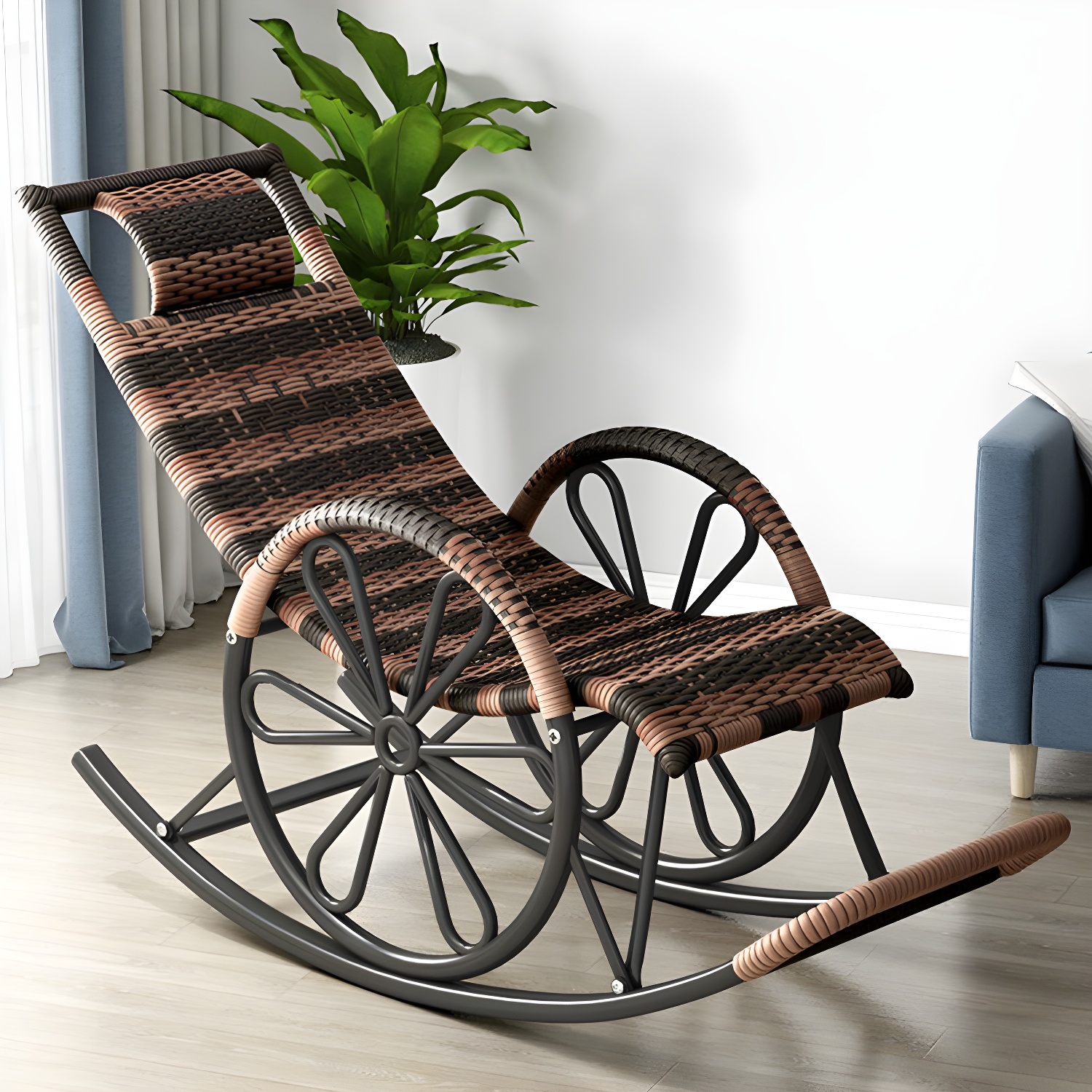 Modern Rattan Rocking Chair Woven Rope Rocker Chair for Drawing Room - image 3