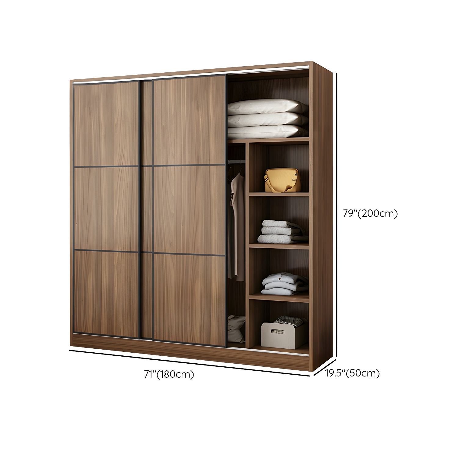Non-Adjustable Traditional Brown Wood Wardrobe Armoire with Sliding Doors & Soft Close Drawers - image 13