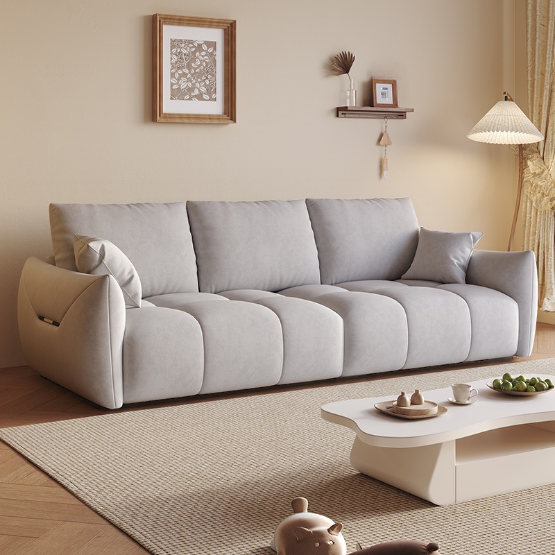 Modern Solid Color Scratch-defiant Standard Sofa in Light Gray/Emerald Green/Auburn, 3-seater with 2 Pillows - image 10